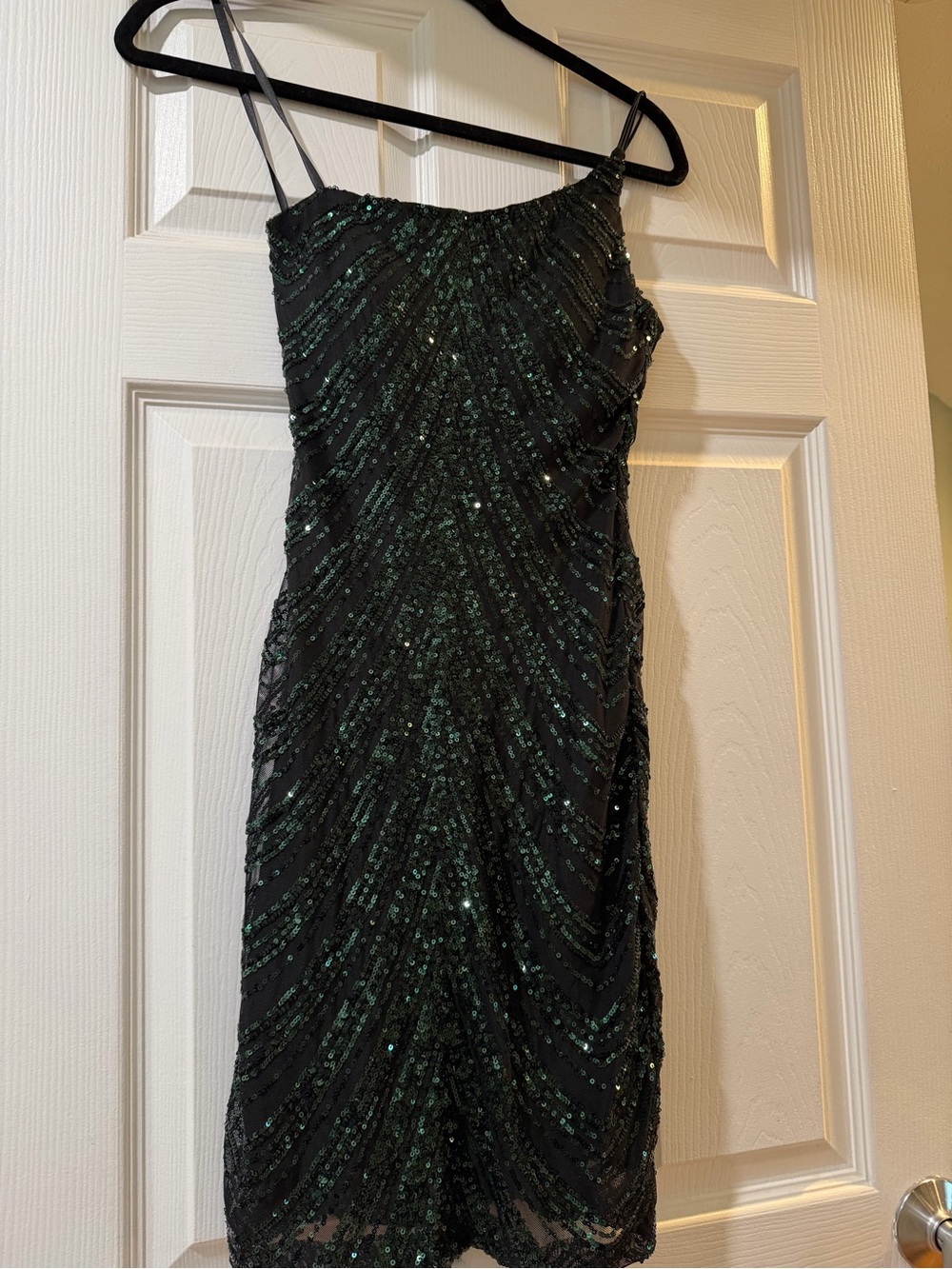 B Darlin Black Dress with Emerald Sequin Accents - Midi Slip